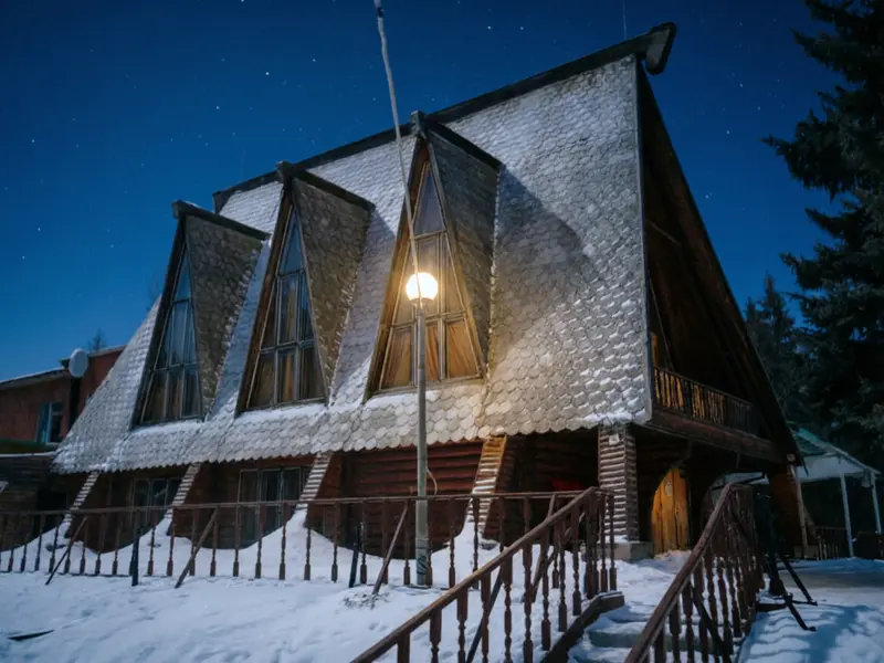 Здание ресторана Дубрава в Селятино с титановой крышей из фильма Чародеи