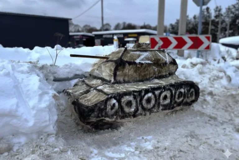 Снежный танк в деревне Плесенское Наро-Фоминского округа