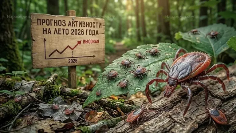 Клещ на листе в лесу Подмосковья — прогноз активности клещей на лето 2026 года