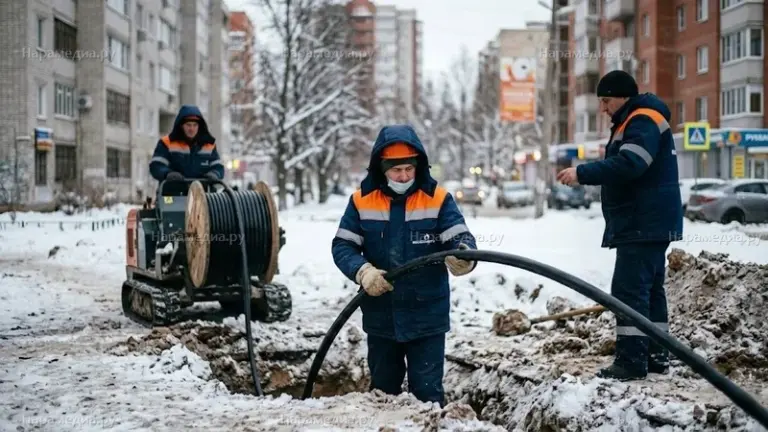 Рабочие Мособлэнерго проводят замену кабеля электропередачи